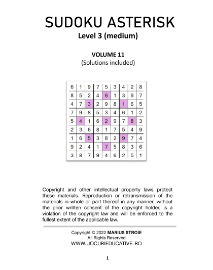 Sudoku Asterisk – medium, vol.11