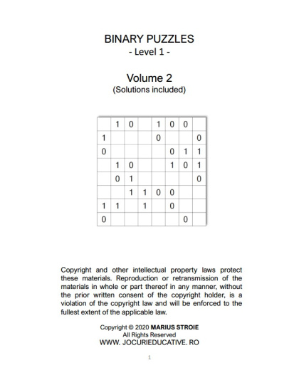Binary Puzzles - easy, vol.2