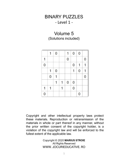 Binary Puzzles - easy, vol.5