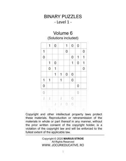 Binary Puzzles - easy, vol.6