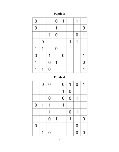 Binary Puzzles - easy, vol.4