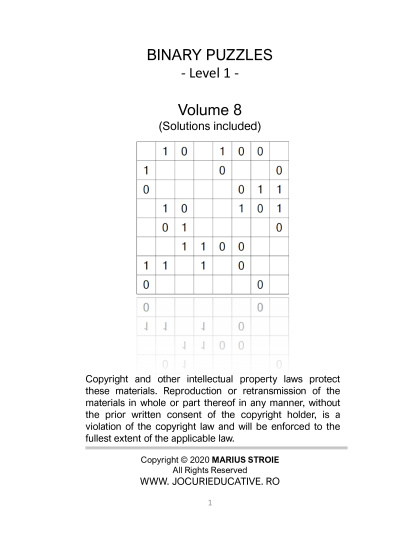 Binary Puzzles - easy, vol.8