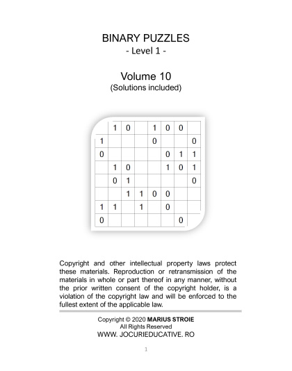 Binary Puzzles - easy, vol.10