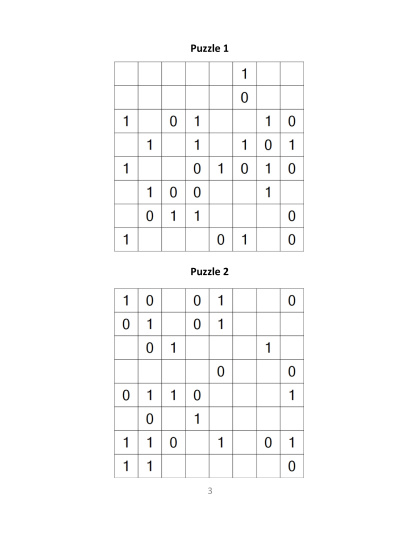 Binary Puzzles - easy, vol.7