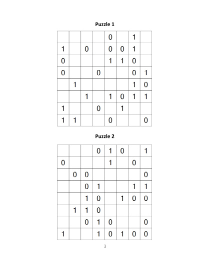 Binary Puzzles - easy, vol.8