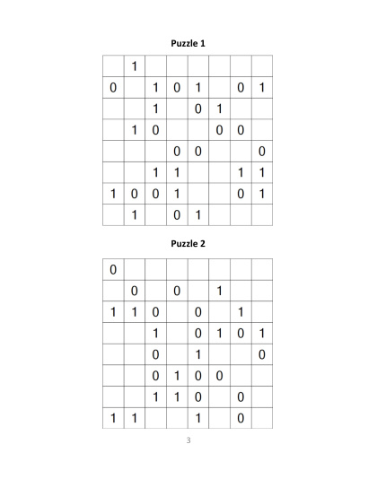Binary Puzzles - easy, vol.9