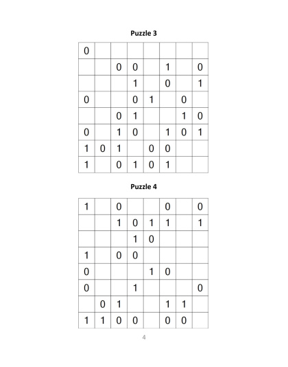 Binary Puzzles - easy, vol.6