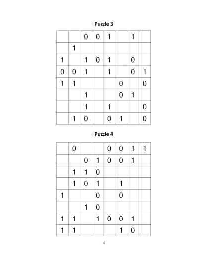 Binary Puzzles - easy, vol.7
