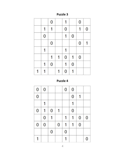 Binary Puzzles - easy, vol.8