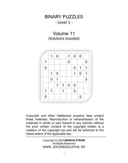Binary Puzzles - easy, vol.11