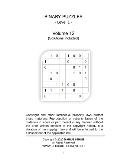 Binary Puzzles - easy, vol.12