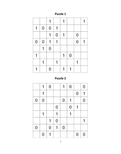 Binary Puzzles - easy, vol.10