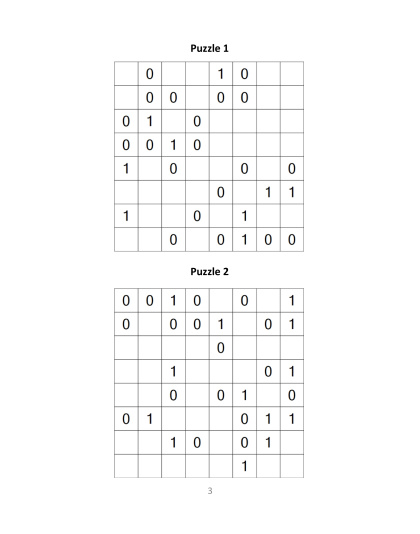 Binary Puzzles - easy, vol.12
