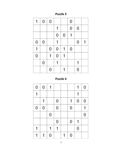 Binary Puzzles - easy, vol.10
