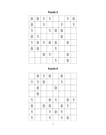 Binary Puzzles - easy, vol.12