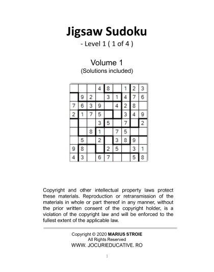 Jigsaw Sudoku easy - no.1
