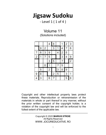 Jigsaw Sudoku easy - no.11