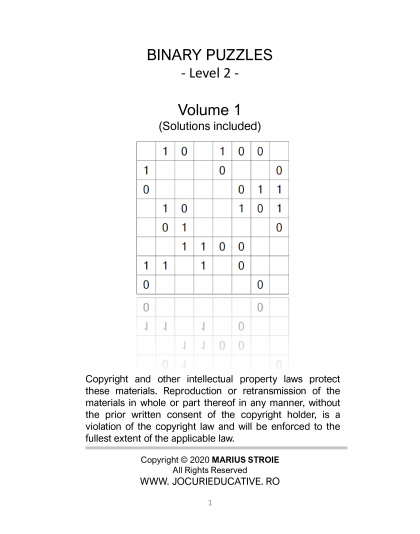 Binary Puzzles medium - vol.1