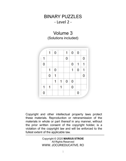 Binary Puzzles medium - vol.3