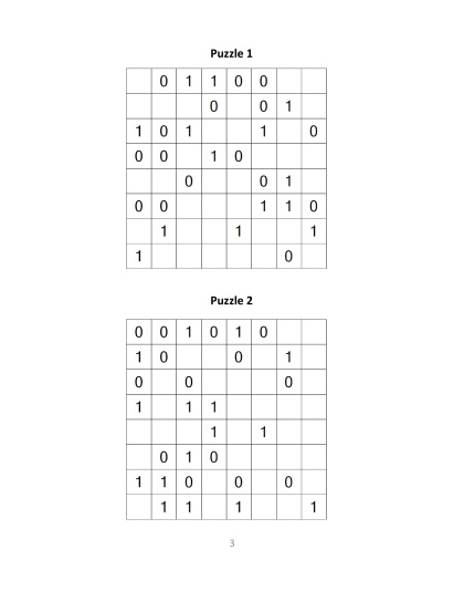 Binary Puzzles medium - vol.1