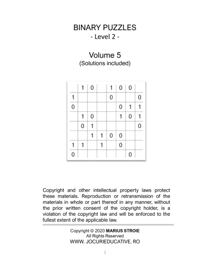 Binary Puzzles medium - vol.5