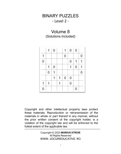 Binary Puzzles medium - vol.8