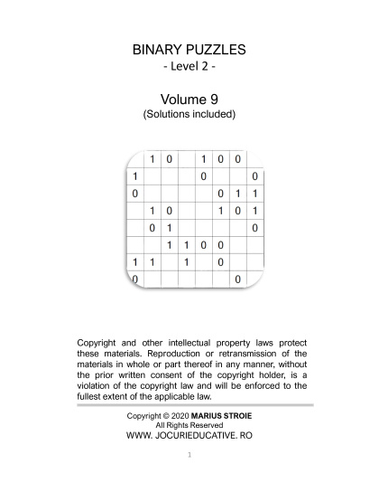 Binary Puzzles medium - vol.9