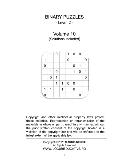 Binary Puzzles medium - vol.10