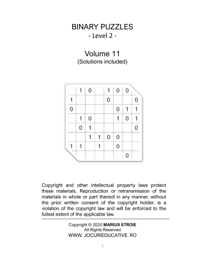 Binary Puzzles medium - vol.11
