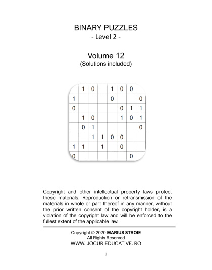 Binary Puzzles medium - vol.12