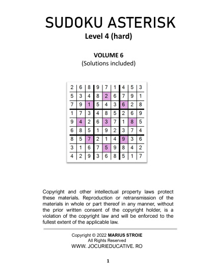 Sudoku Asterisk hard - vol.6