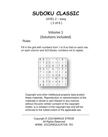 Classic Sudoku Easy vol. 1