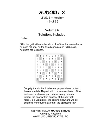 Sudoku X Medium Vol. 6