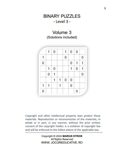 Binary Puzzles Hard vol. 3