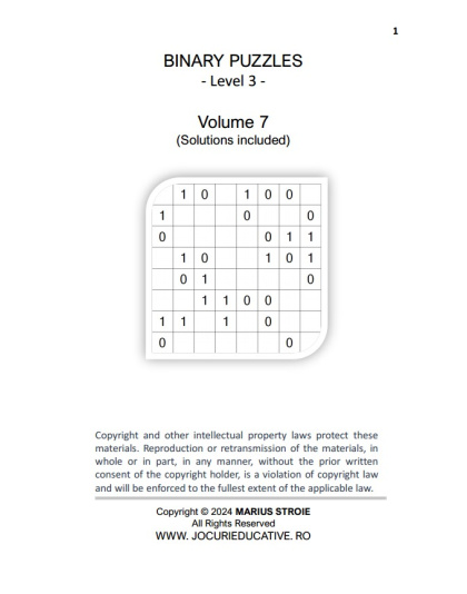 Binary Puzzles Hard vol. 7