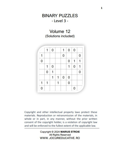 Binary Puzzles Hard vol. 12